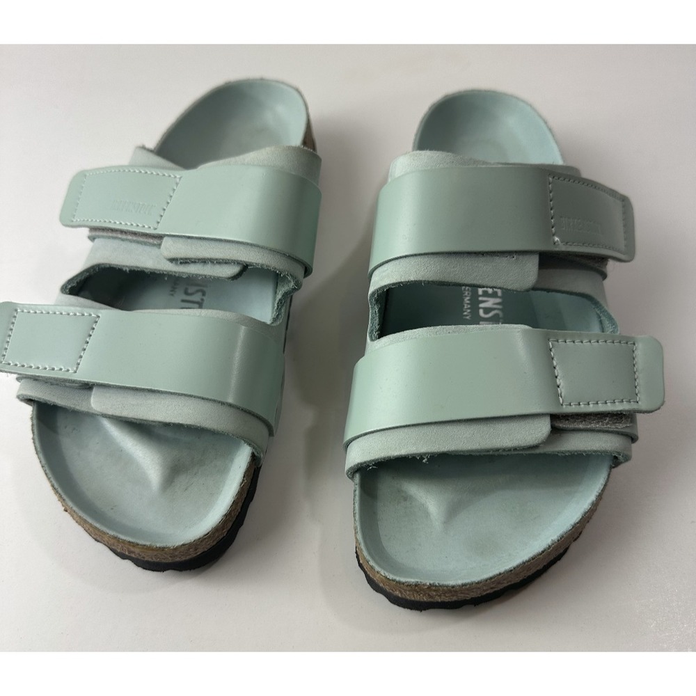 Birkenstock Uji Nubuck Leather Strap Slide Sandals Green Hook Loop Ladies Size 5 - Picture 14 of 16